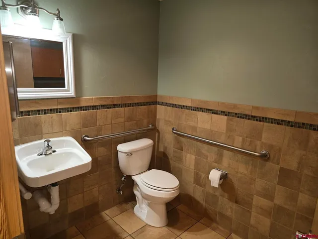 a bathroom with a toilet a sink and mirror