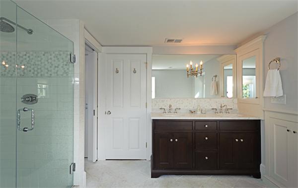 25 Irving Street Hingham, MA 02043 - Photo 19 of 30 a bathroom with a double vanity sink mirror and shower