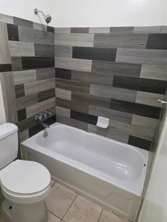 a bathroom with a toilet and a bathtub