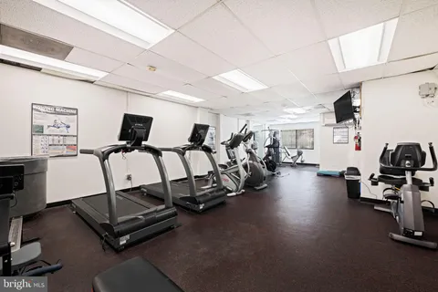 a view of a room with gym equipment