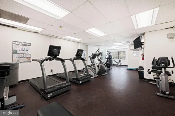 a view of a room with gym equipment