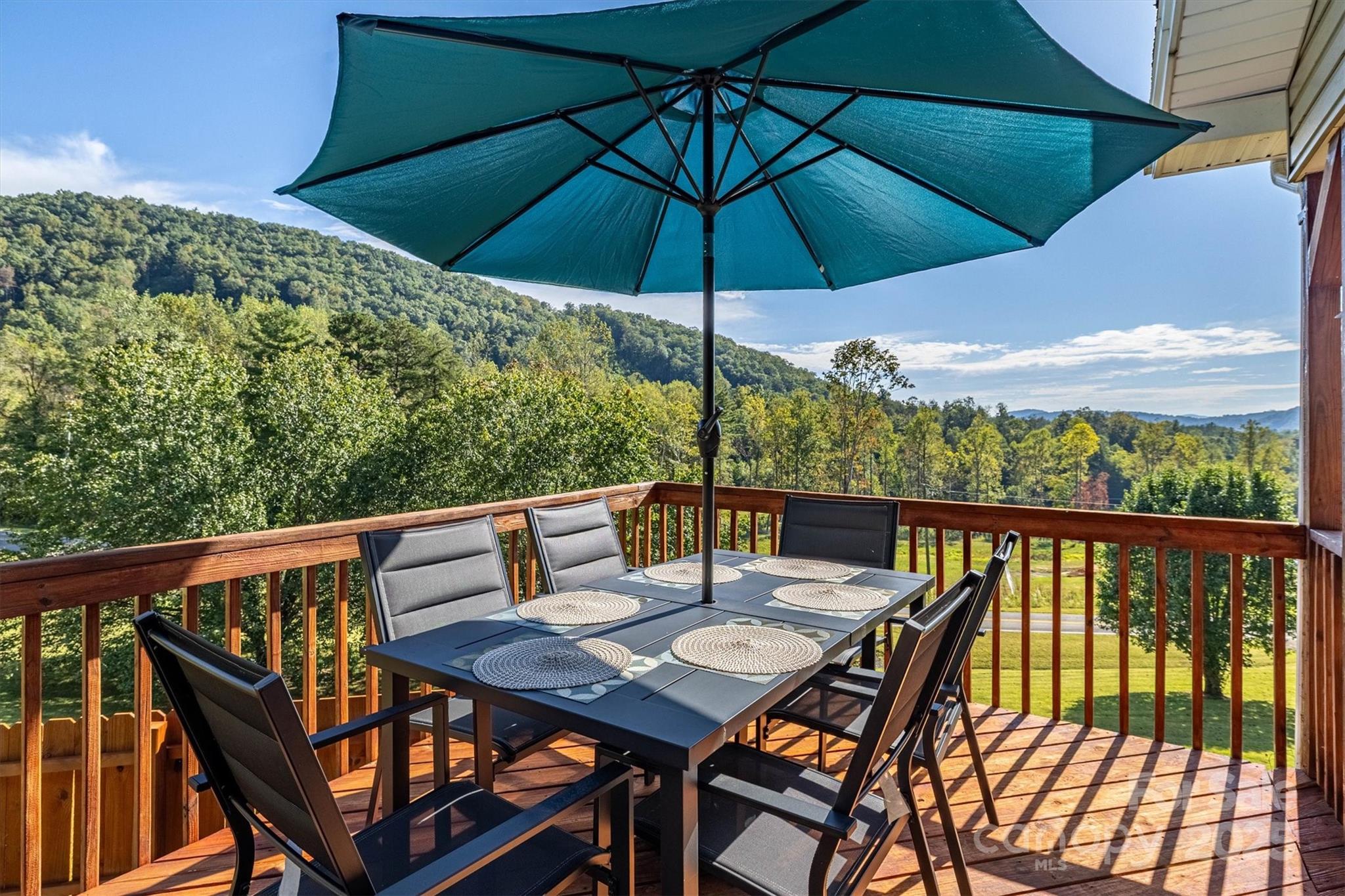 5933 Nubbin Creek Road Lenoir, NC 28645 - Photo 13 of 36 a view of balcony with furniture and umbrella