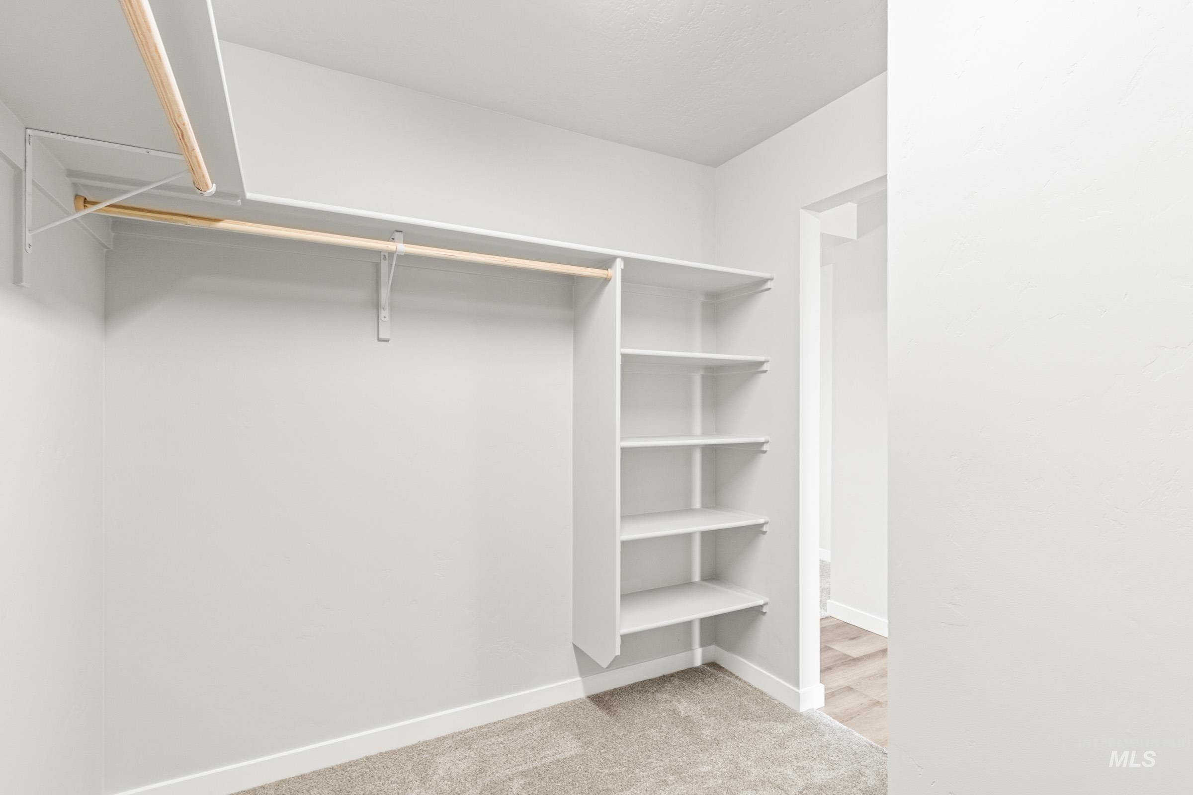 12830 Ropers Street Nampa, ID 83651 - Photo 13 of 18 Walk-in closet with carpet flooring, white shelving, and dual clothes hanging rods