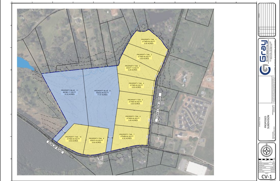 1234 Dunlap Road Anderson, SC 29621 - Photo 4 of 7 Visualize property boundaries and lot layouts with this detailed plat map, perfect for development planning.