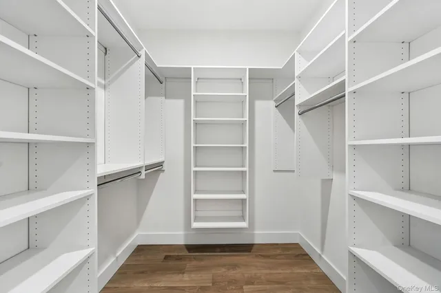a view of walk in closet with empty racks