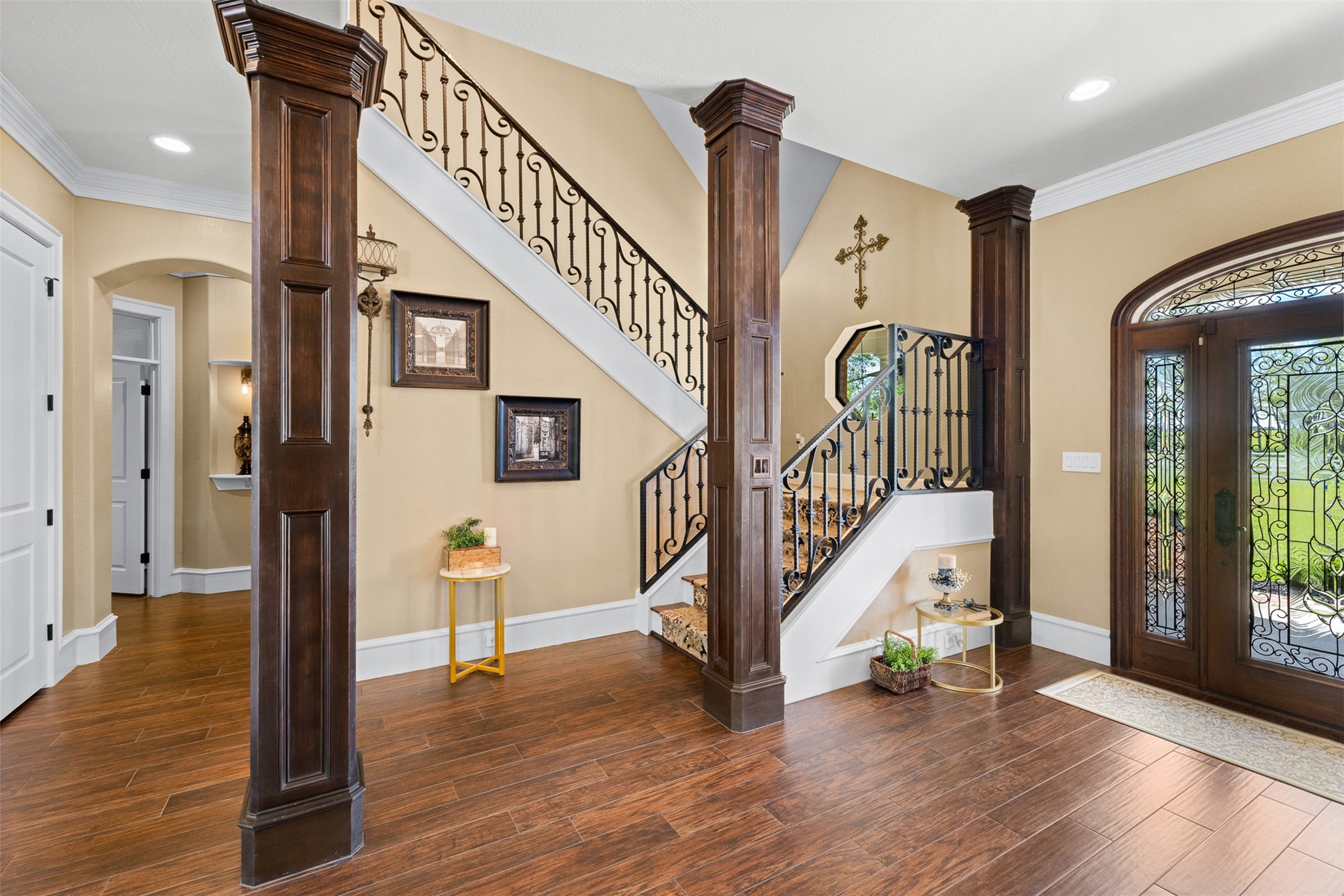 29500 Skymac Ranch Road Hempstead, TX 77445 - Photo 28 of 50 A beautifully crafted staircase invites you to the upper level, setting the stage for the home’s continued elegance and thoughtful design