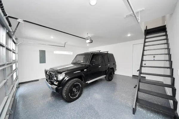 a car parked in a garage