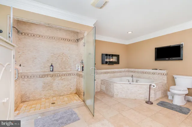 a bathroom with a granite countertop sink a toilet and a shower