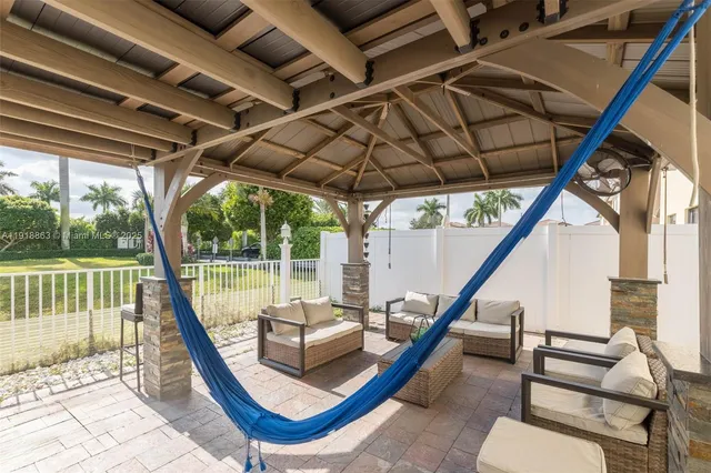 a building outdoor space with seating