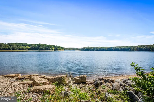 a view of a lake with a city