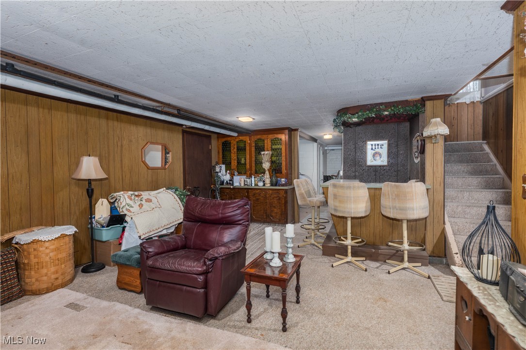 915 Raff Road Southwest Canton, OH 44710 - Photo 20 of 25 Living room featuring wooden walls and light colored carpet