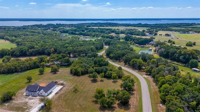 an aerial view of a forest with houses