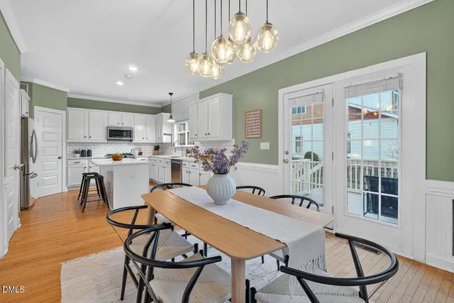 a view of a dining room kitchen and a window