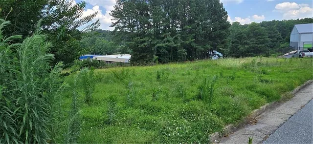 a backyard of a house with a yard and trampoline