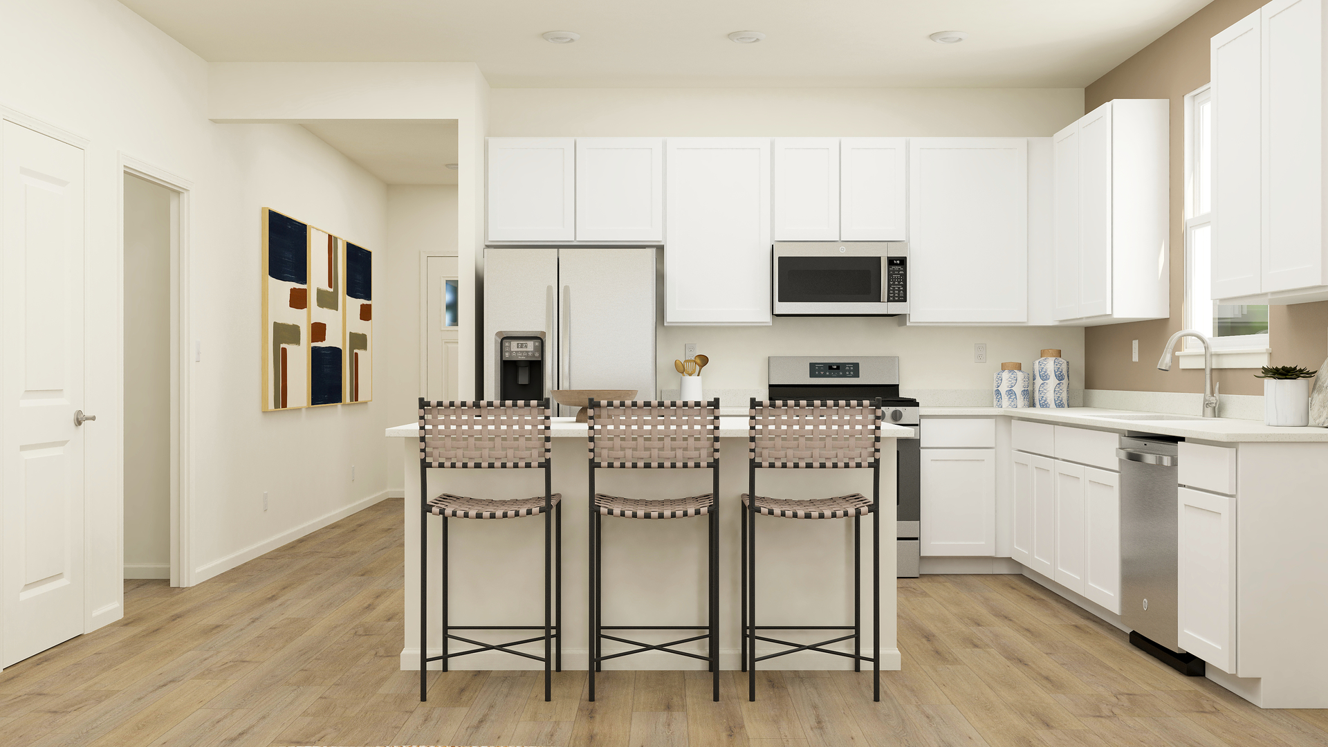 12235 Barcroft Circle Huntley, IL 60142 - Photo 9 of 20 a kitchen with stainless steel appliances white cabinets and wooden floor
