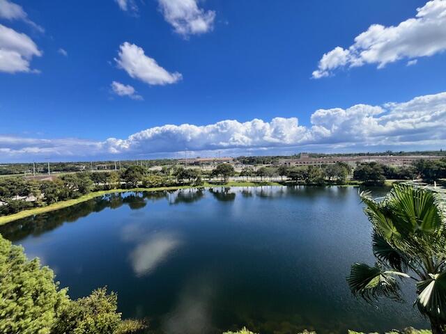 a view of a lake in middle of the town