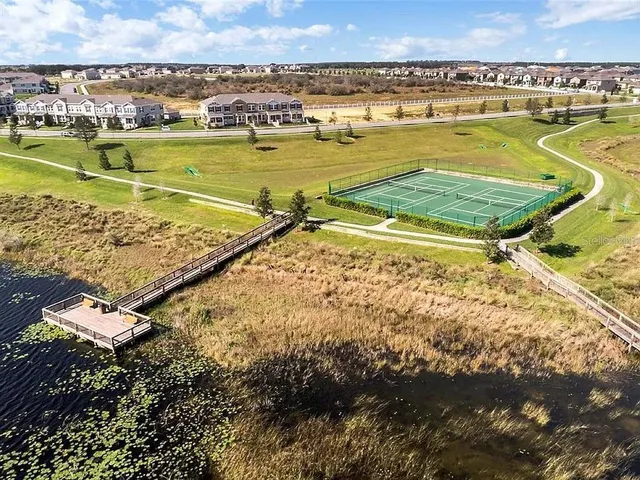 a view of a swimming pool and an ocean view