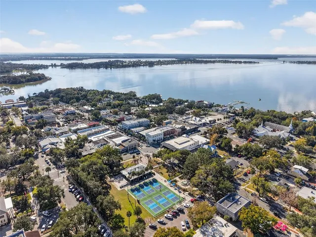 a view of a city and ocean view