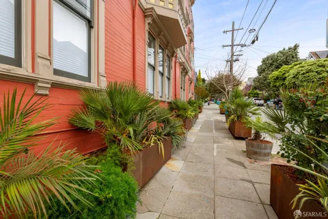 a potted plant sitting in front of a house