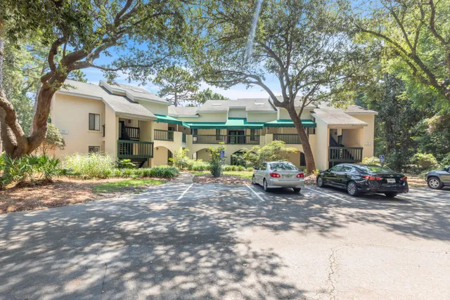 a view of a white house and a large tree in front of it