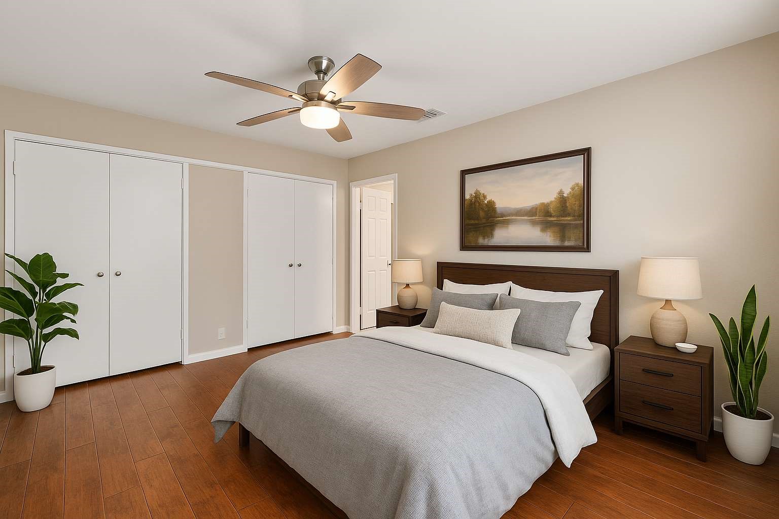 161 Litchfield Lane Houston, TX 77024 - Photo 15 of 30 a bedroom with a large bed and a potted plant