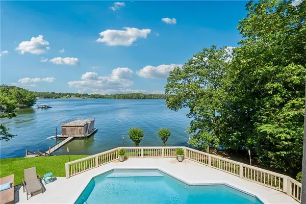 an aerial view of a house with a garden