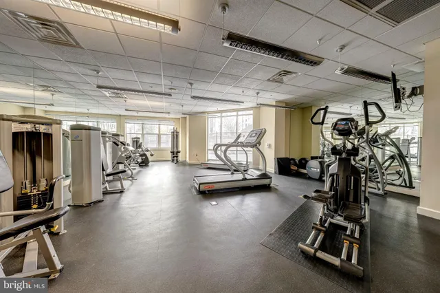 a view of a room with gym equipment