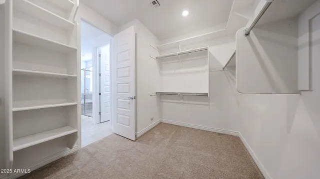 a view of walk in closet with empty racks