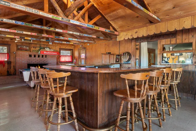 a outdoor dining space with furniture