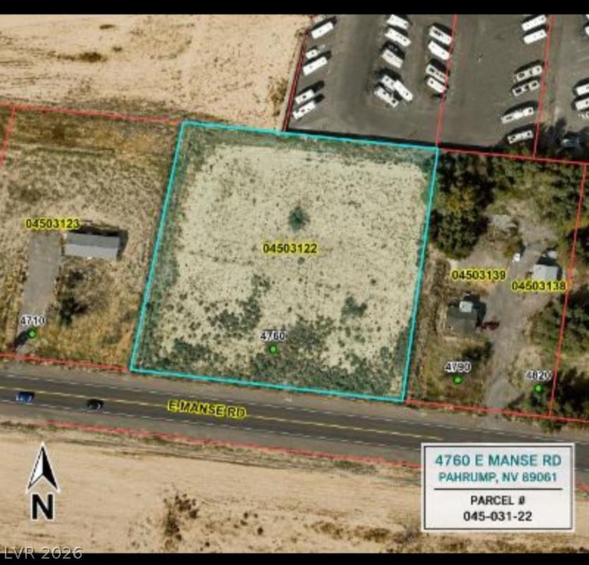 4760 East Manse Road Pahrump, NV 89061 - Photo 1 of 4 Visualize property lines and surrounding context with this detailed aerial lot view.