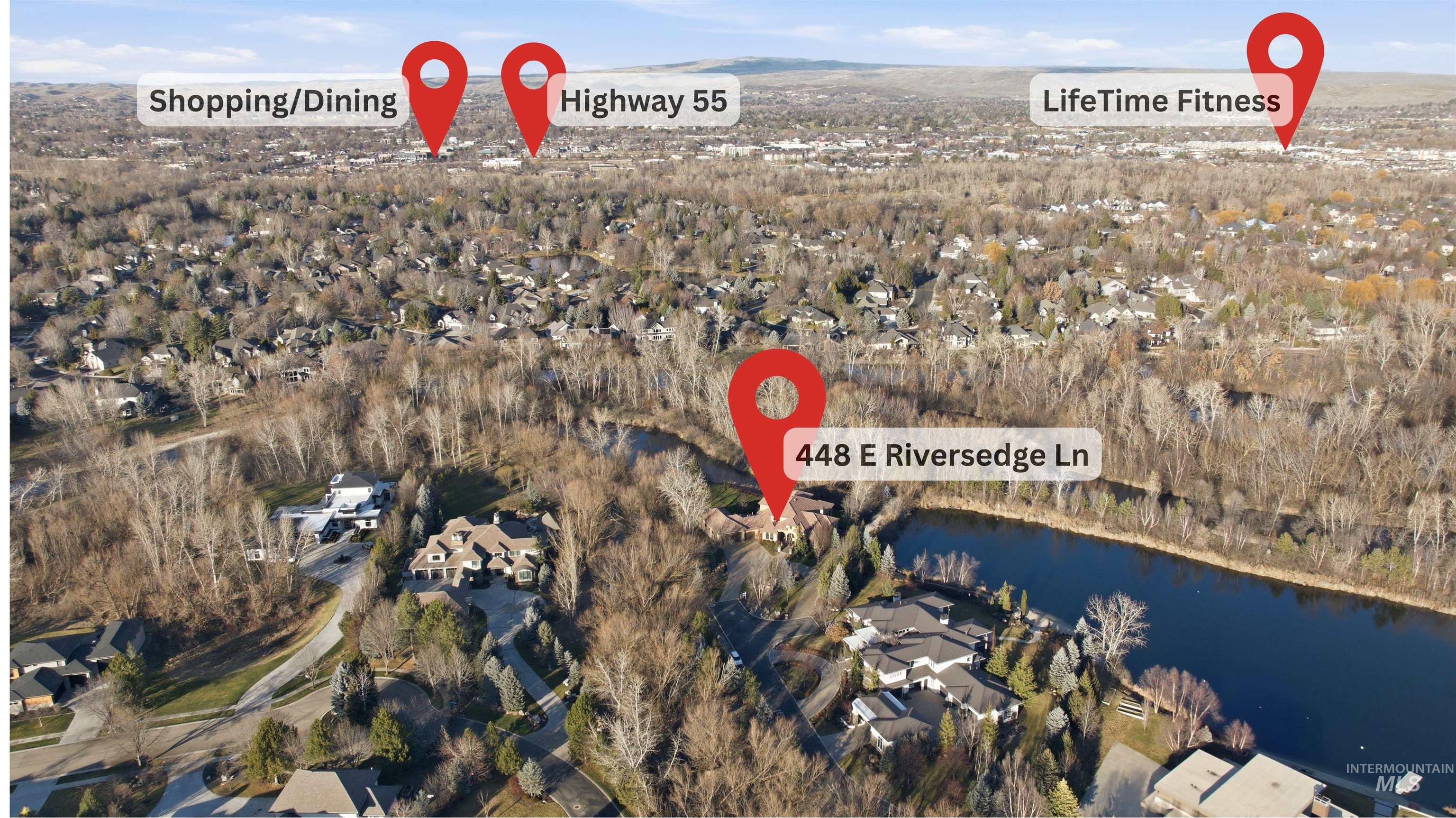 448 East Riversedge Lane Eagle, ID 83616 - Photo 46 of 50 Aerial view of property's location featuring nearby suburban area and a nearby body of water