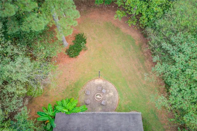 a view of a garden with a fountain