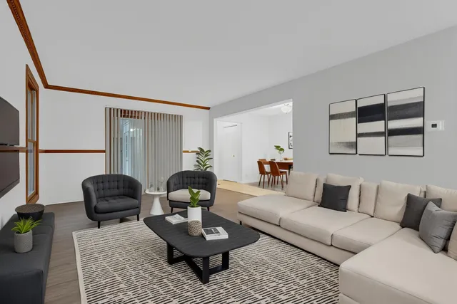 a living room with furniture and a rug