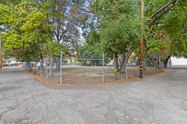 a view of dirt yard with a tree