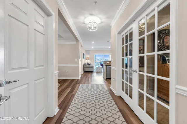 a hallway with windows