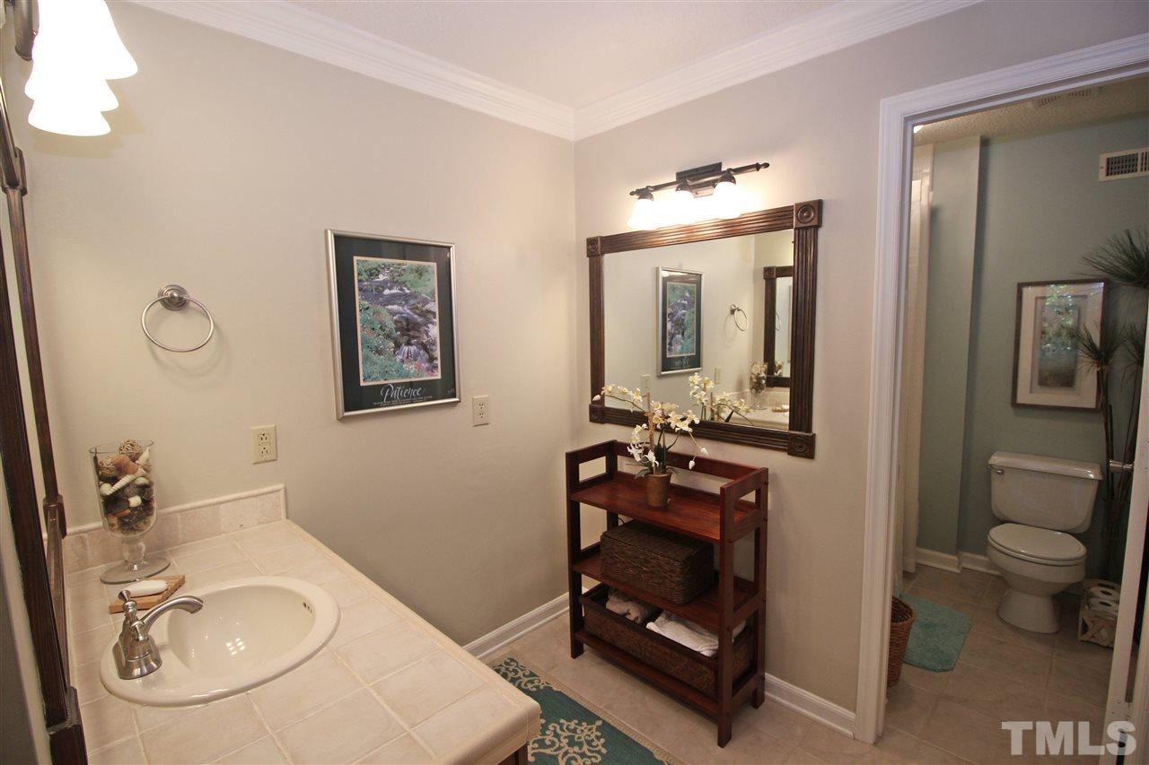 921 Springfork Drive Cary, NC 27513 - Photo 14 of 22 a bathroom with a sink a toilet and mirror