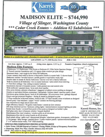 $744,990 | 2488 Boulder Drive, Slinger, WI 53086
