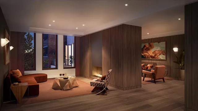 a view of swimming pool with seating space