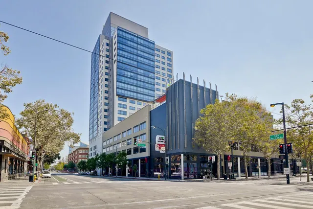 a view of a building and a trees