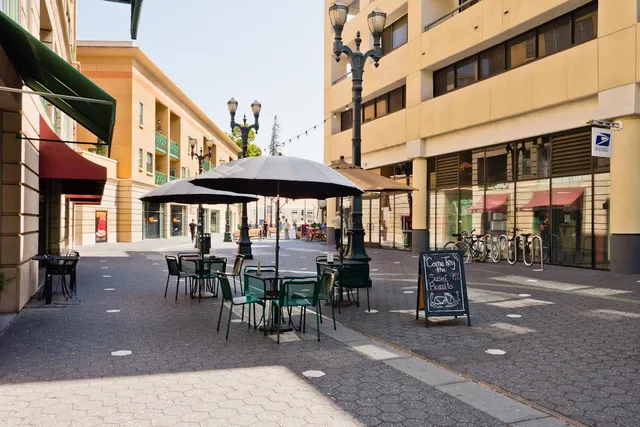 front view of a building with a street