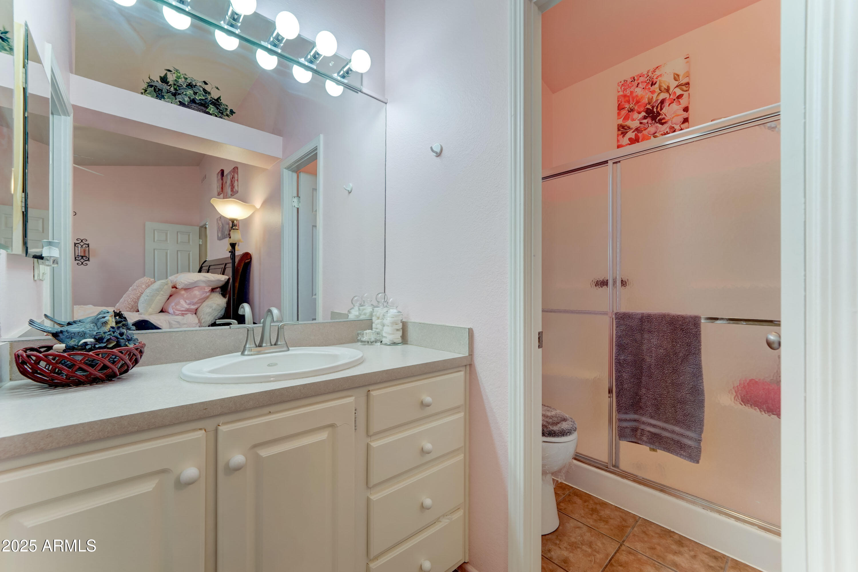 2101 South Meridian Road, Unit 72 Apache Junction, AZ 85120 - Photo 16 of 55 a bathroom with a sink vanity and a mirror