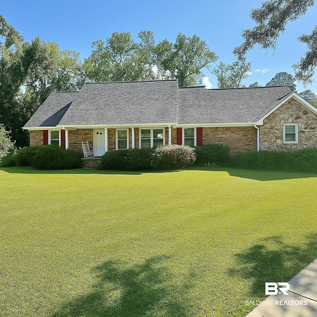 2691 Appleton Road Brewton, AL 36426 - Photo 1 of 60 View of front of house featuring covered porch, a front yard, a shingled roof, and brick siding