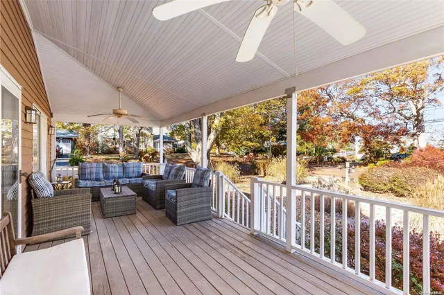 a view of a porch with furniture