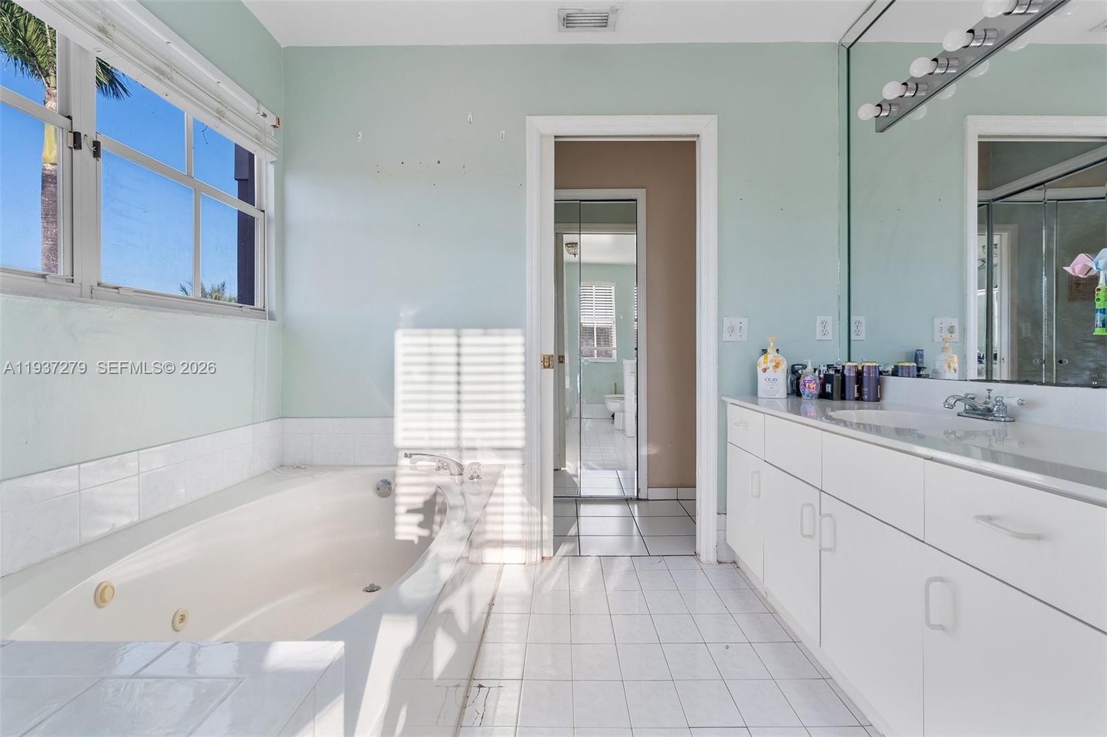 14256 Southwest 92nd Street Miami, FL 33176 - Photo 30 of 56 a spacious bathroom with a bathtub sink and mirror