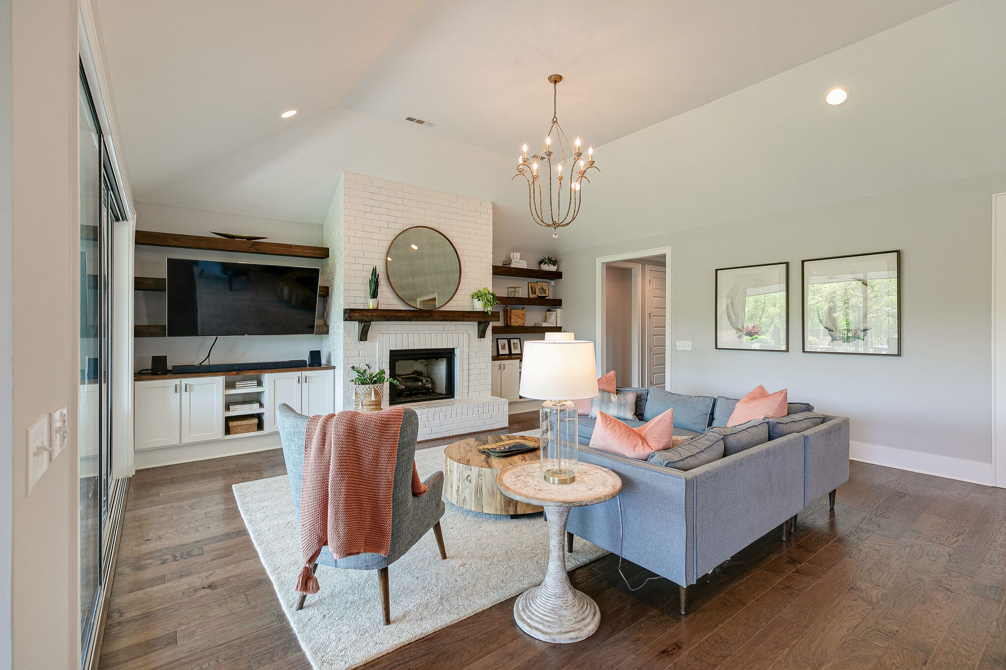 424 Beamon Drive Franklin, TN 37064 - Photo 14 of 52 a living room with fireplace furniture or flat screen tv and a rug