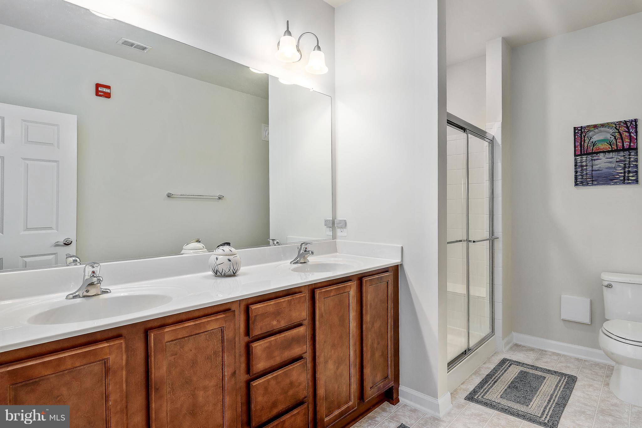20650 Hope Spring Terrace, Unit 103 Ashburn, VA 20147 - Photo 16 of 30 a bathroom with a double vanity sink mirror and toilet