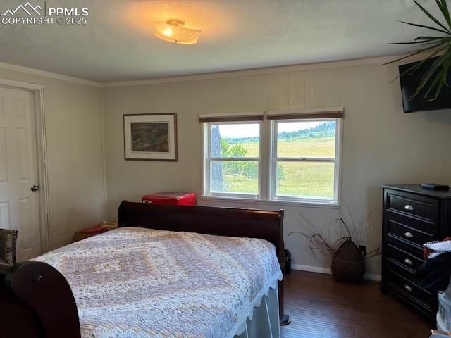 8201 Old San Isabel Road Rye, CO 81069 - Photo 8 of 30 Bedroom with dark wood finished floors and crown molding
