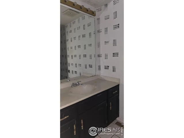 a bathroom with a sink shower and a mirror