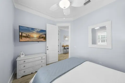 a view of a building from a porch