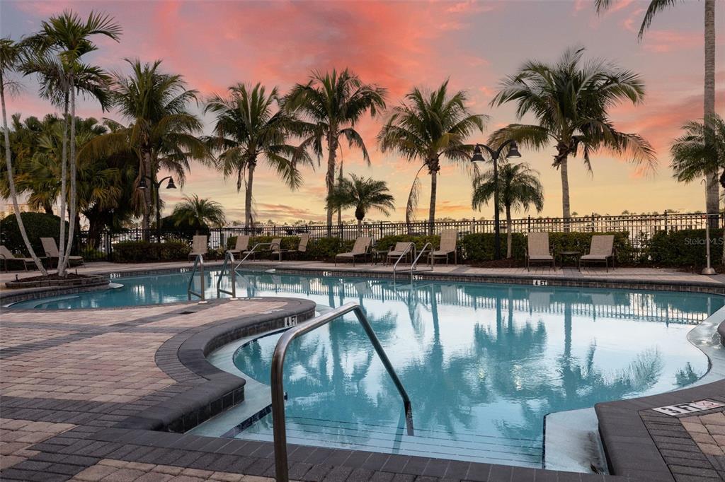 610 Riviera Dunes Way, Unit 503 Palmetto, FL 34221 - Photo 43 of 58 a view of swimming pool with lake view and palm trees